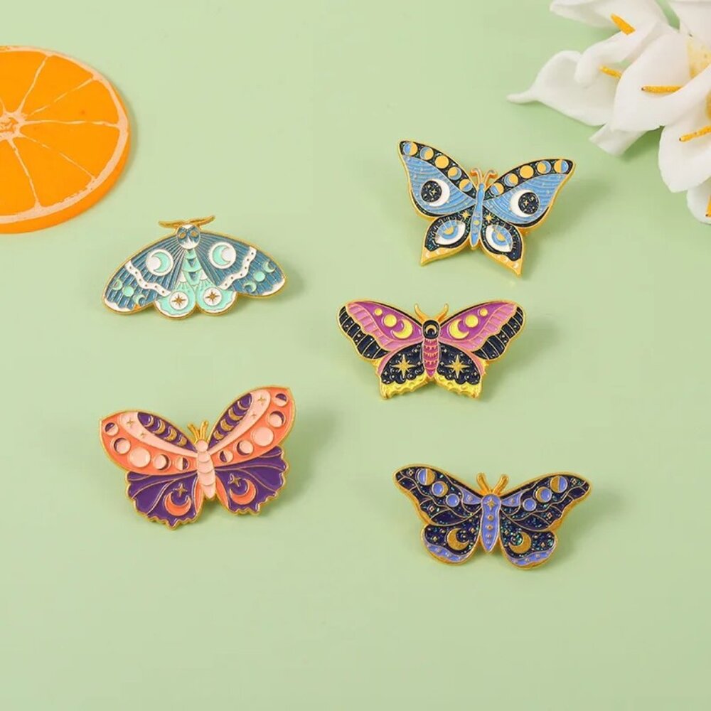 Colorful Mystic Butterfly & Moth 5-Piece Enamel Pin Set - Brand-New in Gift Box! - Picture 4 of 14